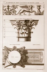 Świątynia Antoninusa i Faustyny, szczegóły z portyku, z "Les Edifices Antiques de Rome", opublikowane w 1682 r.